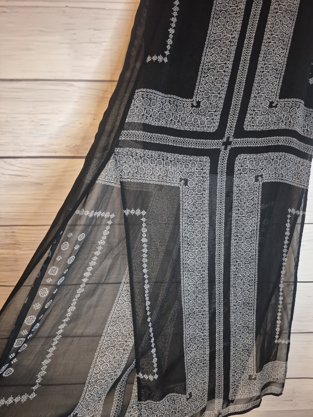 Madewell '2013' Black Boho Maxi Skirt with Geometric Print Double Slit Large - Picture 5 of 12
